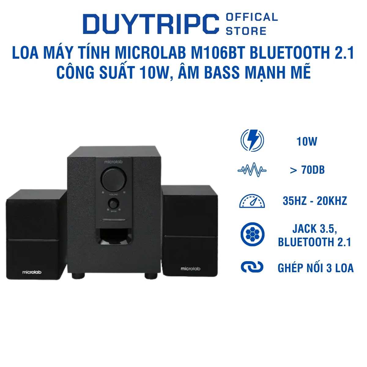 Loa Máy Tính Microlab M106BT Bluetooth 2.1 – Công Suất 10W, Âm Bass Mạnh Mẽ, Kết Nối Không Dây